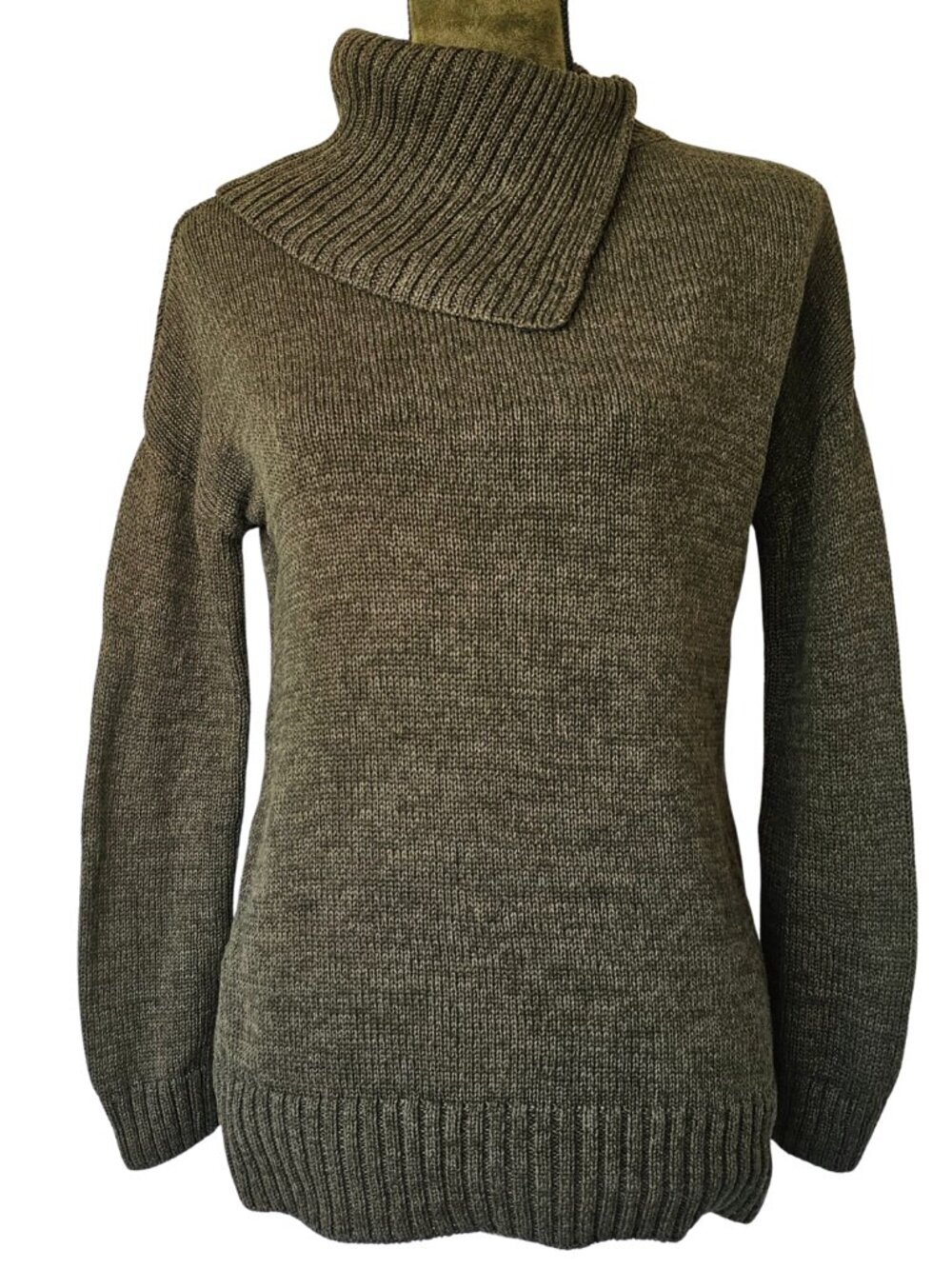 Matty M Assymetric Cowl Neck Sweater, Olive Green, Size S